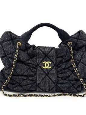 Chanel Maxi Bow Bag Black Washed Denim